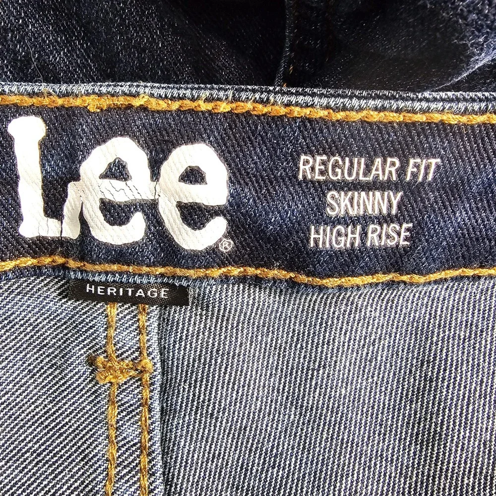 Lee Heritage High Rise‎ Skinny Jeans Dark Wash Button Fly Raw Hem 14M